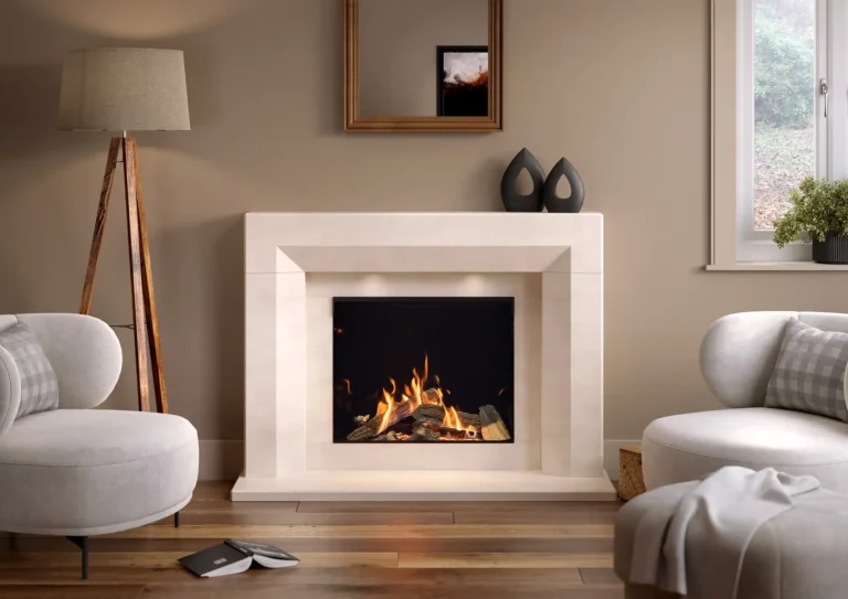 Titan Fireplace In Portuguese Limestone With Caress Gas Fire
